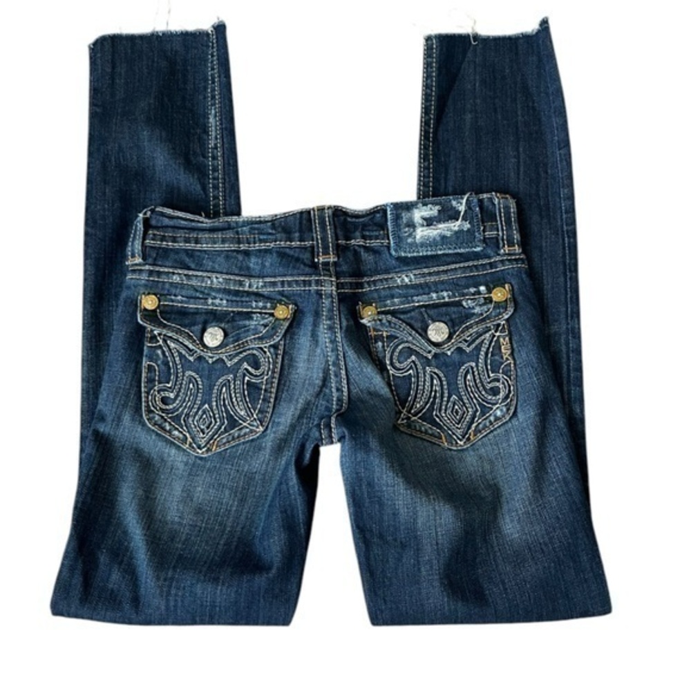 MEK Oaxaca Cigarette Special Edition Straight Leg Distressed Frayed Hem Jeans